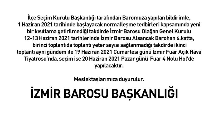 İzmir Barosu Genel Kurulu İlçe Seçim Kurulu Yazısı