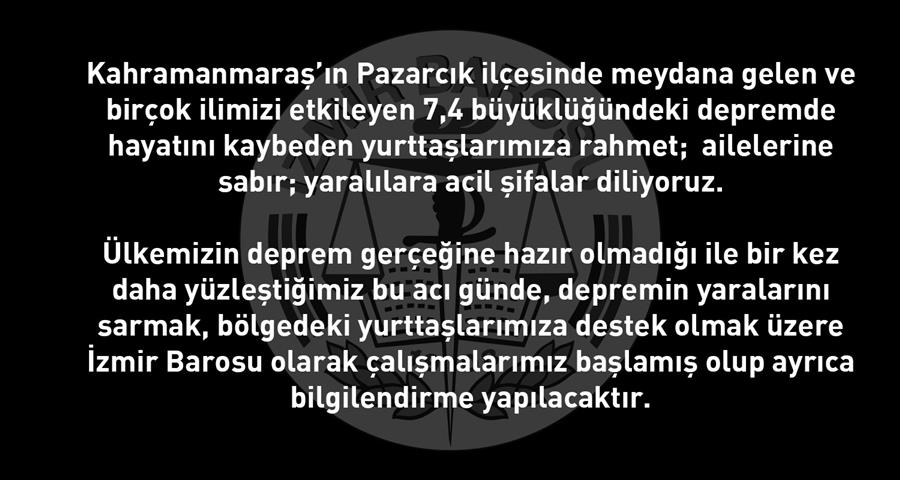 Depremde Yaşamını Yitiren Yurttaşlarımıza Rahmet, Yaralılara Acil Şifalar Diliyoruz